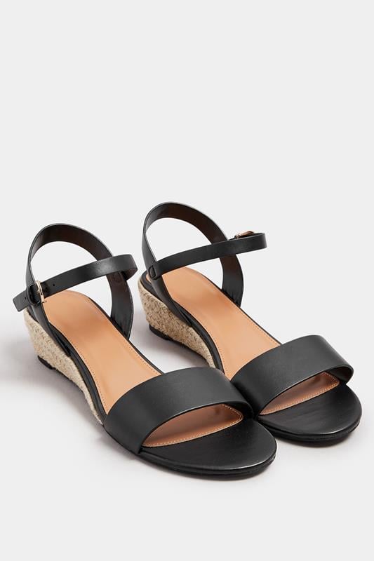 Evans LTS Black Rope Wedge Sandals In Standard Fit