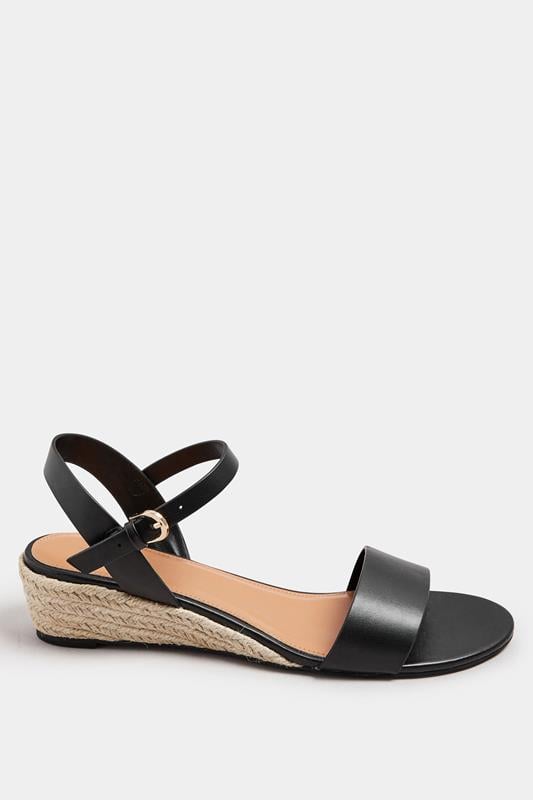 Evans LTS Black Rope Wedge Sandals In Standard Fit