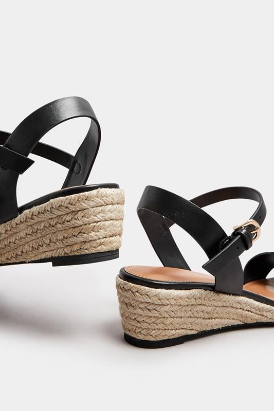Evans LTS Black Rope Wedge Sandals In Standard Fit