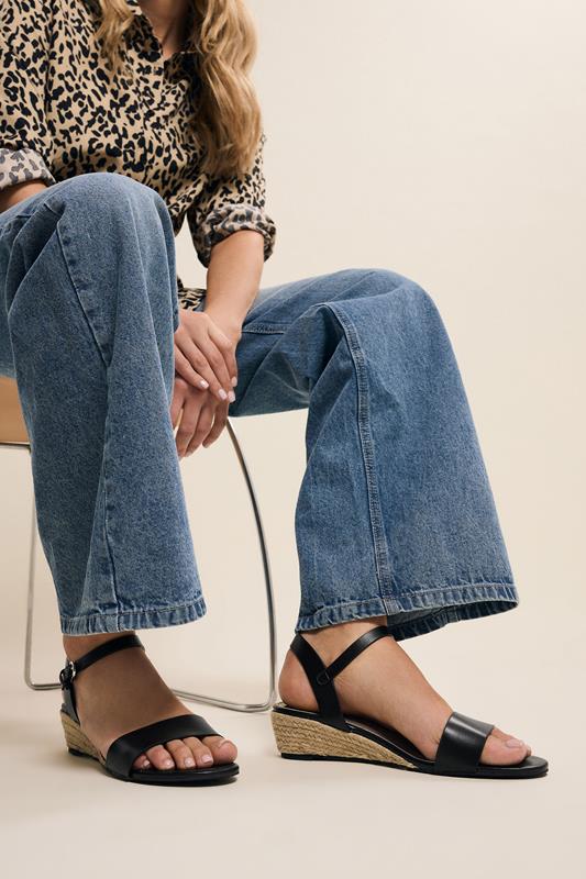 evans LTS Black Rope Wedge Sandals In Standard Fit