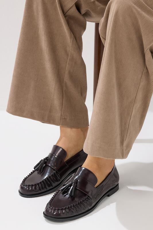 evans LTS Dark Red Patent Tassel Flat Loafers
