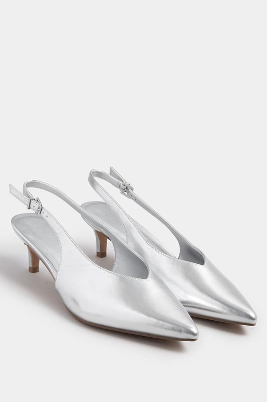 Evans LTS Silver Pointed Slingback Kitten Heel