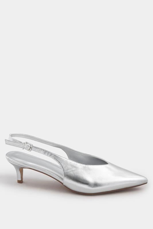 Evans LTS Silver Pointed Slingback Kitten Heel