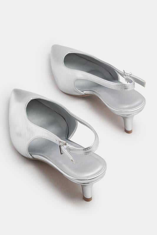 Evans LTS Silver Pointed Slingback Kitten Heel