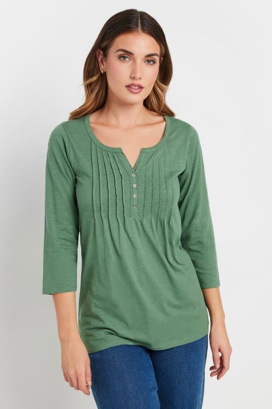 Evans LTS Tall 2 PACK Green & Blush Pink Henley Tops