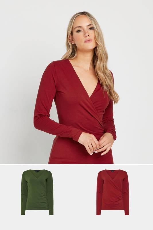evans LTS Tall 2 PACK Khaki Green & Red Wrap Tops