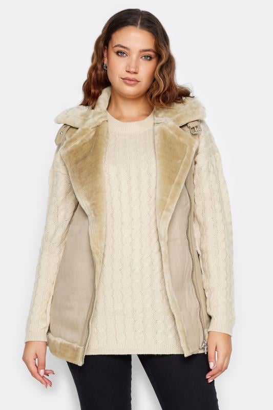 Evans LTS Tall Beige Brown Aviator Gilet Jacket