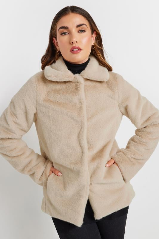 Evans LTS Tall Beige Brown Faux Fur Coat