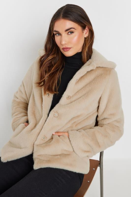 evans LTS Tall Beige Brown Faux Fur Coat