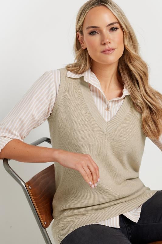 Evans LTS Tall Beige Brown V-Neck Knitted Vest Top