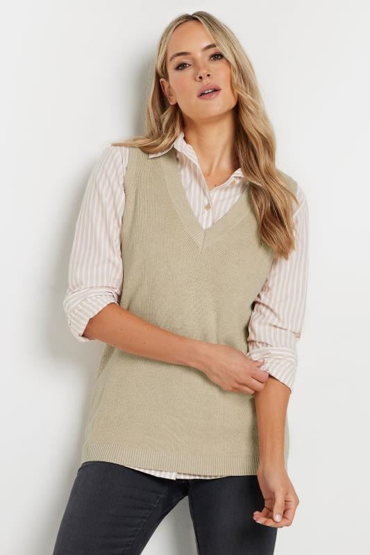 Evans LTS Tall Beige Brown V-Neck Knitted Vest Top
