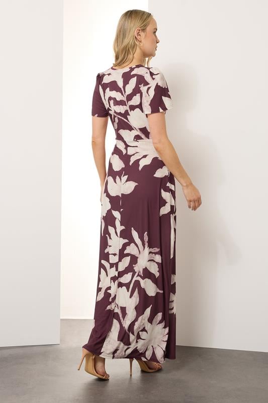 Evans LTS Tall Berry Red Floral Ruched Maxi Dress