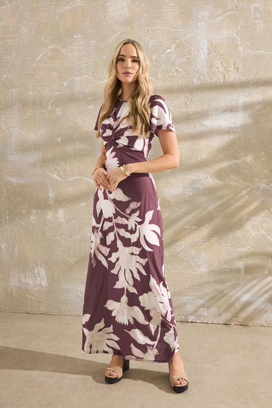 evans LTS Tall Berry Red Floral Ruched Maxi Dress