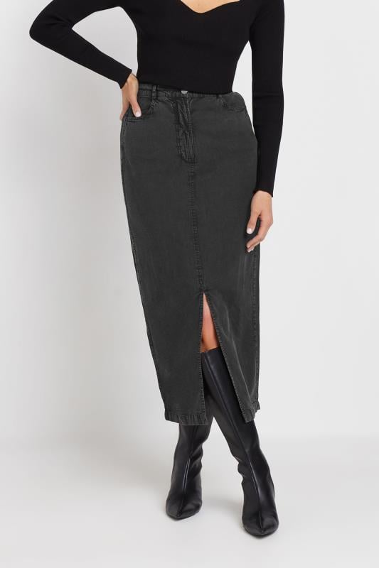 Evans LTS Tall Black Acid Wash Midi Skirt