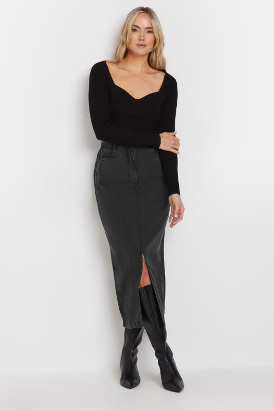 evans LTS Tall Black Acid Wash Midi Skirt