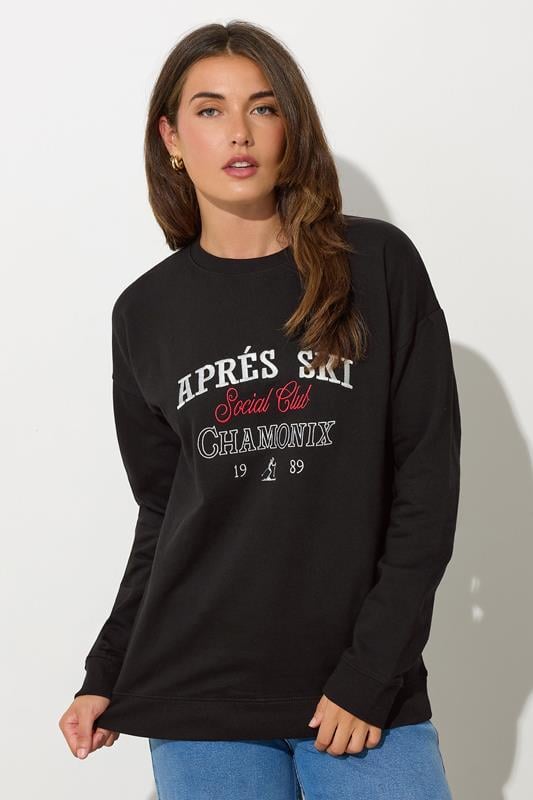Evans LTS Tall Black 'Apres Ski' Slogan Sweatshirt