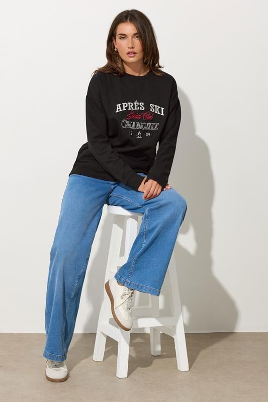 Evans LTS Tall Black 'Apres Ski' Slogan Sweatshirt