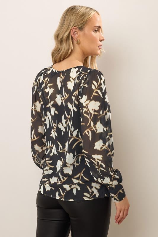 Evans LTS Tall Black Blurred Floral Sheer Blouse