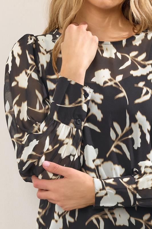 Evans LTS Tall Black Blurred Floral Sheer Blouse