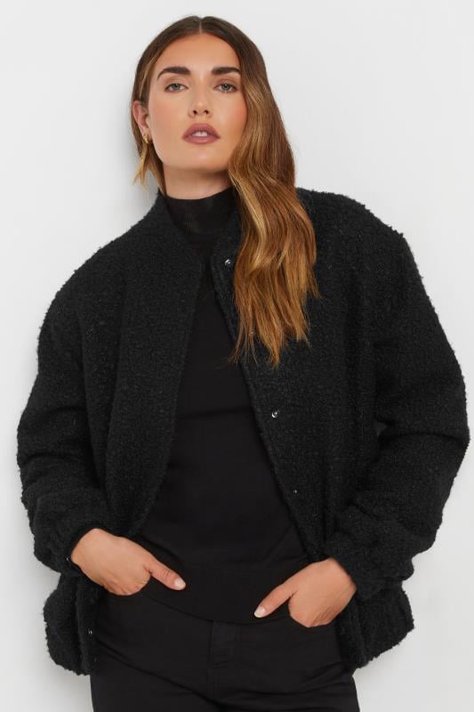 Evans LTS Tall Black Boucle Bomber Jacket
