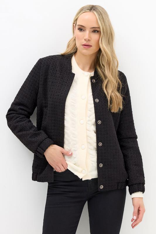 evans LTS Tall Black Boucle Tweed Bomber Jacket