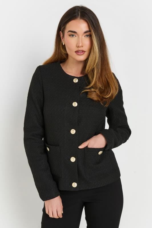Evans LTS Tall Black Boucle Tweed Button Jacket