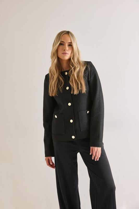 evans LTS Tall Black Boucle Tweed Button Jacket