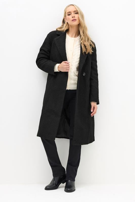 evans LTS Tall Black Boucle Wrap Midi Coat