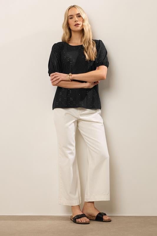 Evans LTS Tall Black Broderie Puff Sleeve Top