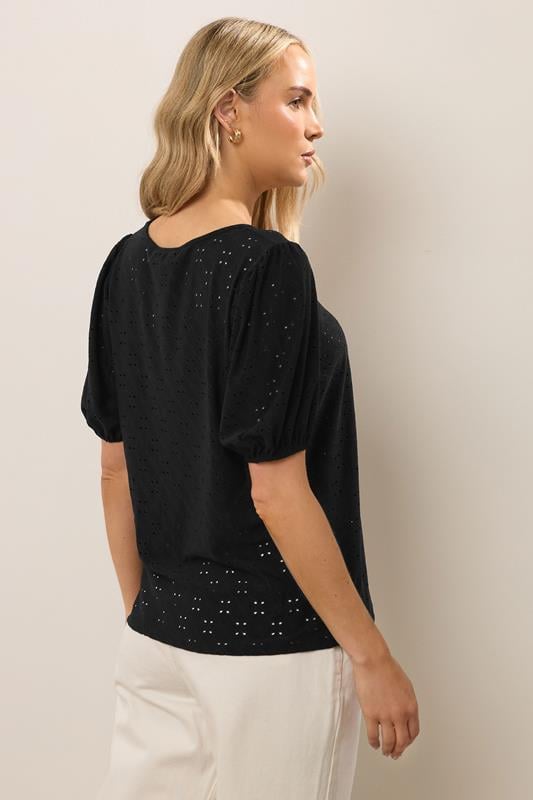 Evans LTS Tall Black Broderie Puff Sleeve Top