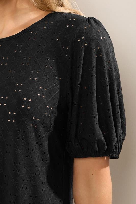 Evans LTS Tall Black Broderie Puff Sleeve Top