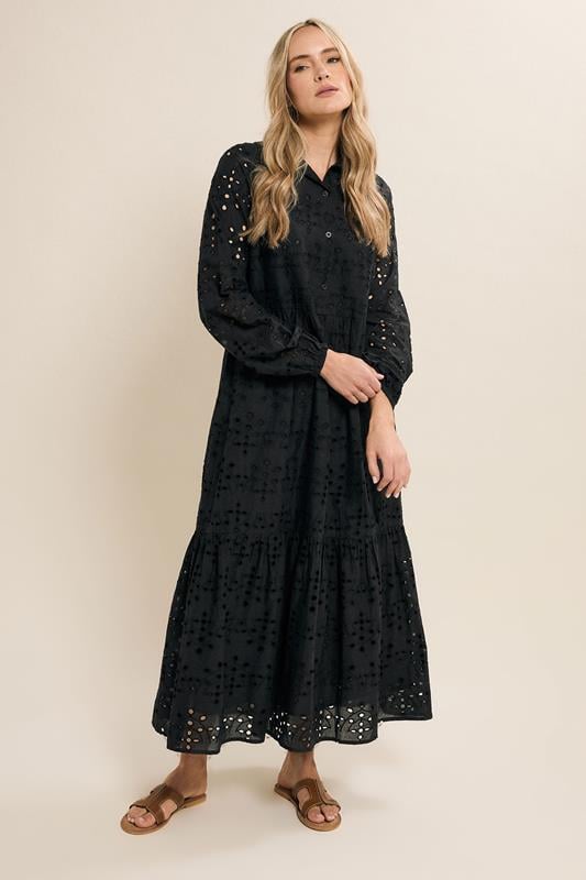 Evans LTS Tall Black Broderie Tiered Maxi Dress