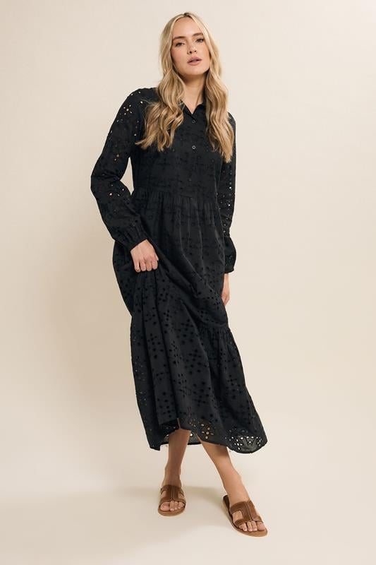 Evans LTS Tall Black Broderie Tiered Maxi Dress