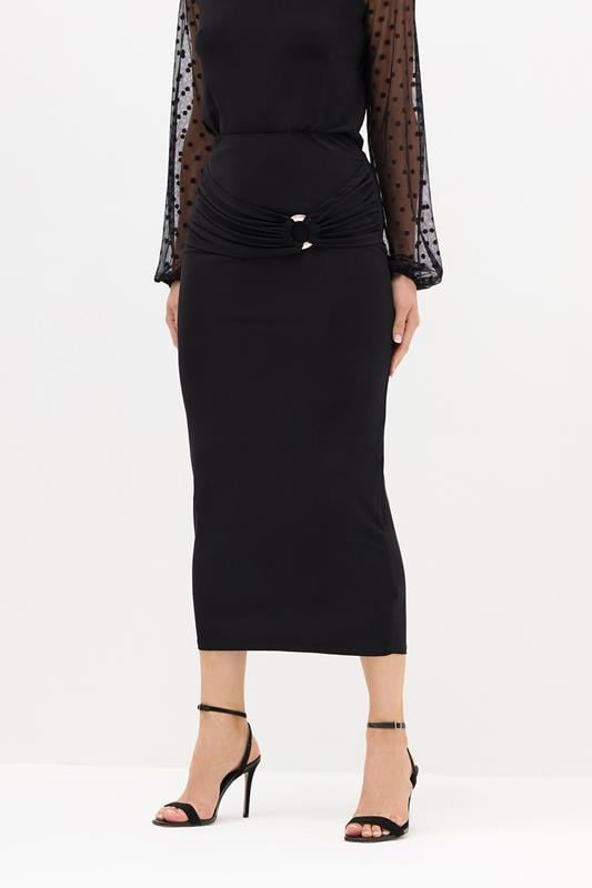 Evans LTS Tall Black Buckle Drape Maxi Skirt