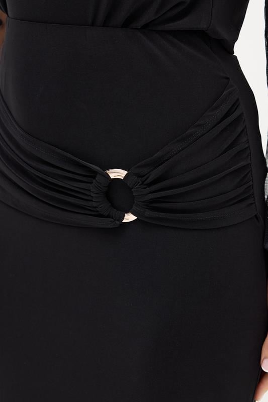 Evans LTS Tall Black Buckle Drape Maxi Skirt