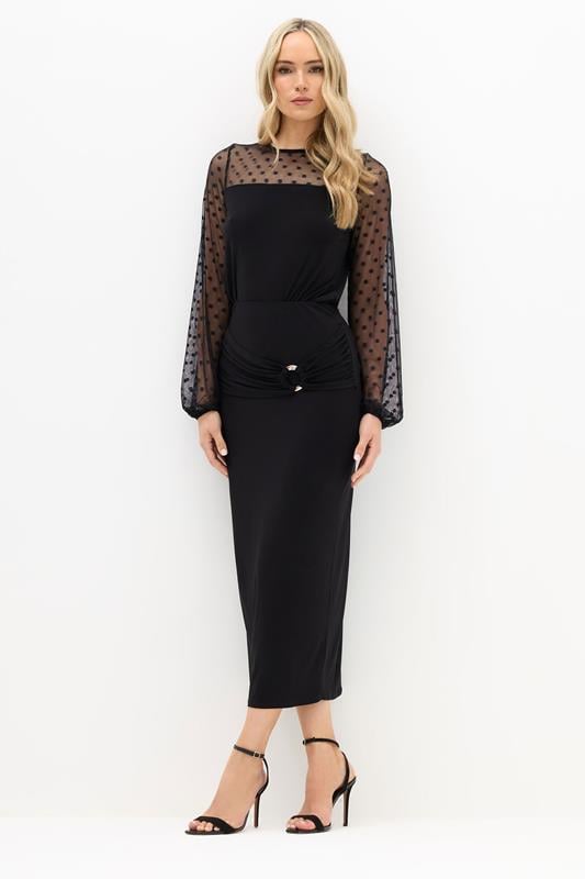 evans LTS Tall Black Buckle Drape Maxi Skirt