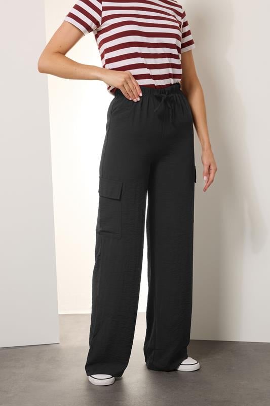 Evans LTS Tall Black Cargo Crepe Wide Leg Trousers