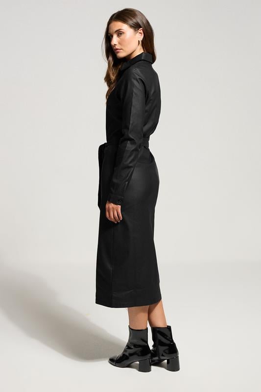 Evans LTS Tall Black Coated Shirt Midi Dress