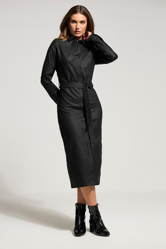 evans LTS Tall Black Coated Shirt Midi Dress
