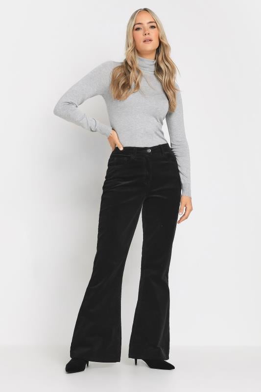 Evans LTS Tall Black Cord Detail Flare Trousers