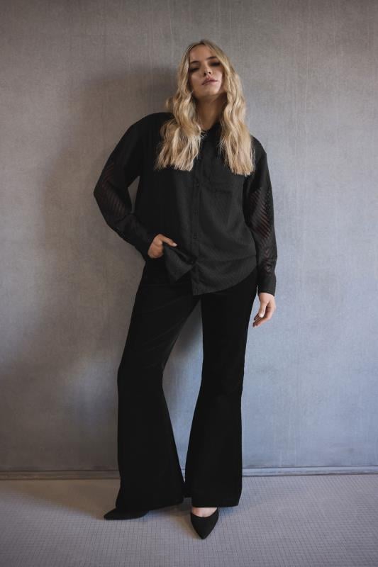 evans LTS Tall Black Cord Detail Flare Trousers