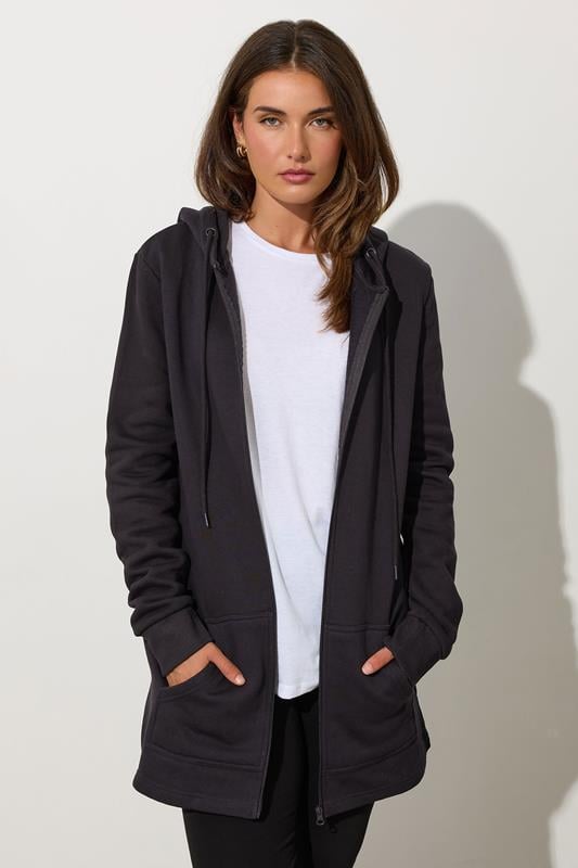 evans LTS Tall Black Cotton Longline Hoodie