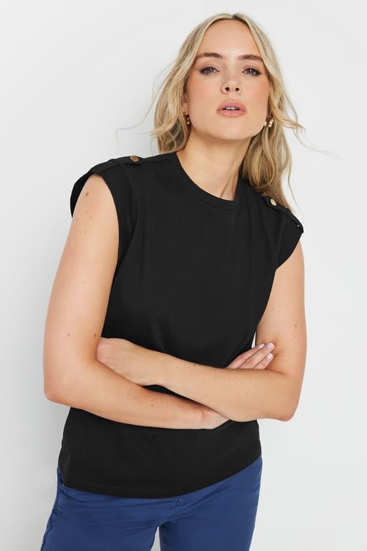 evans LTS Tall Black Cotton Shoulder Tab T-Shirt