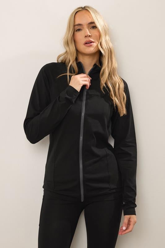evans LTS Tall Black Cotton Zip Through Top