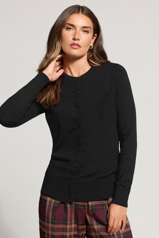 evans LTS Tall Black Crew Neck Button Cardigan
