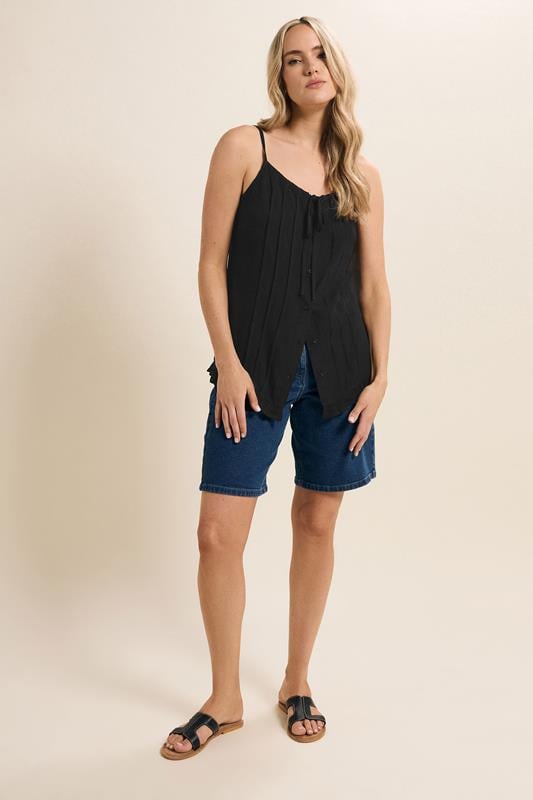 Evans LTS Tall Black Crinkle Button Vest Top