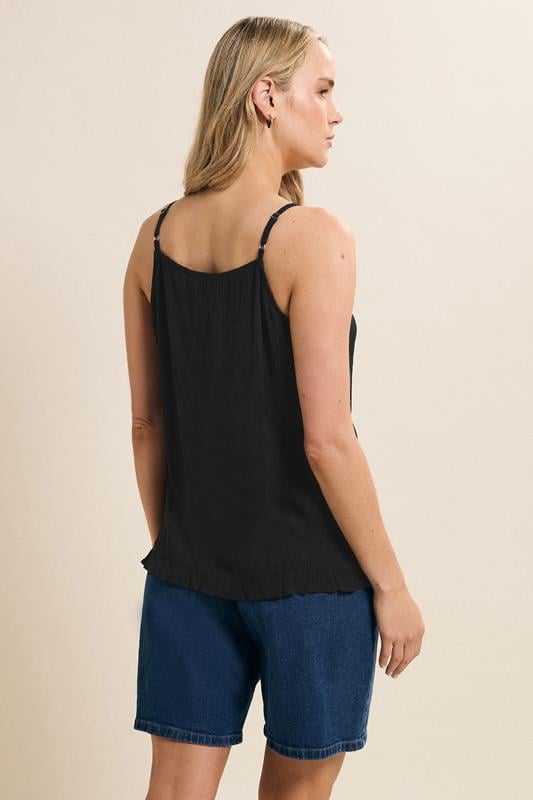 Evans LTS Tall Black Crinkle Button Vest Top