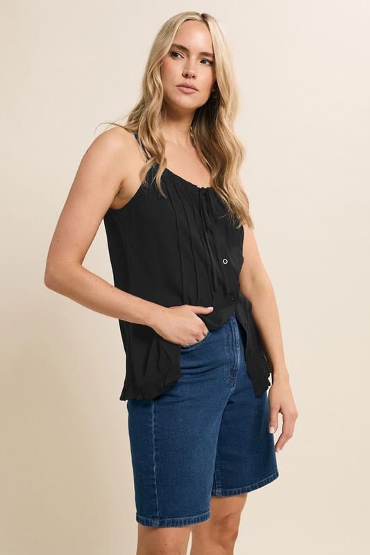 Evans LTS Tall Black Crinkle Button Vest Top