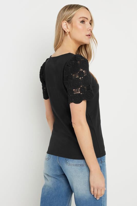 Evans LTS Tall Black Crochet Sleeve T-Shirt