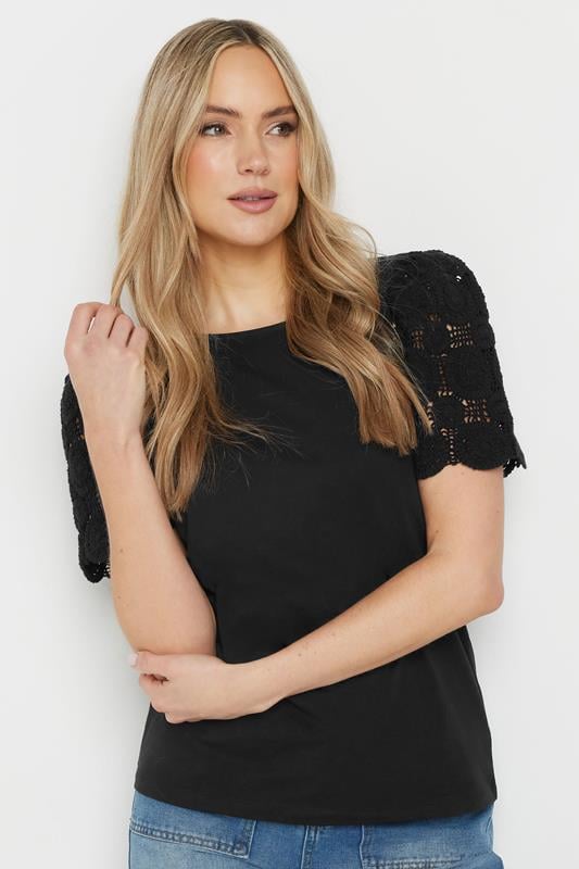 evans LTS Tall Black Crochet Sleeve T-Shirt